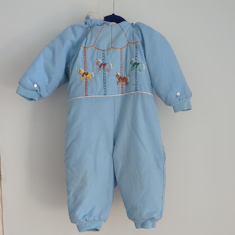 Vintage Carousel Horses Tidykins Baby Blue Snowsuit
